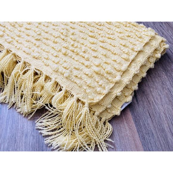 Baby Blanket Yellow Boucle Style Fringe Soft Lap Throw 52"×62" Decorative Artisa - Picture 6 of 8